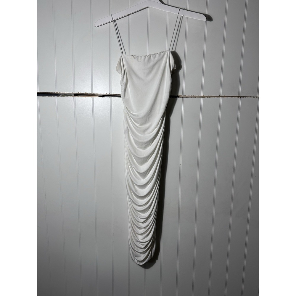 Windsor White Ruched Midi Dress Spaghetti Strap Bodycon XS - Picture 2 of 6